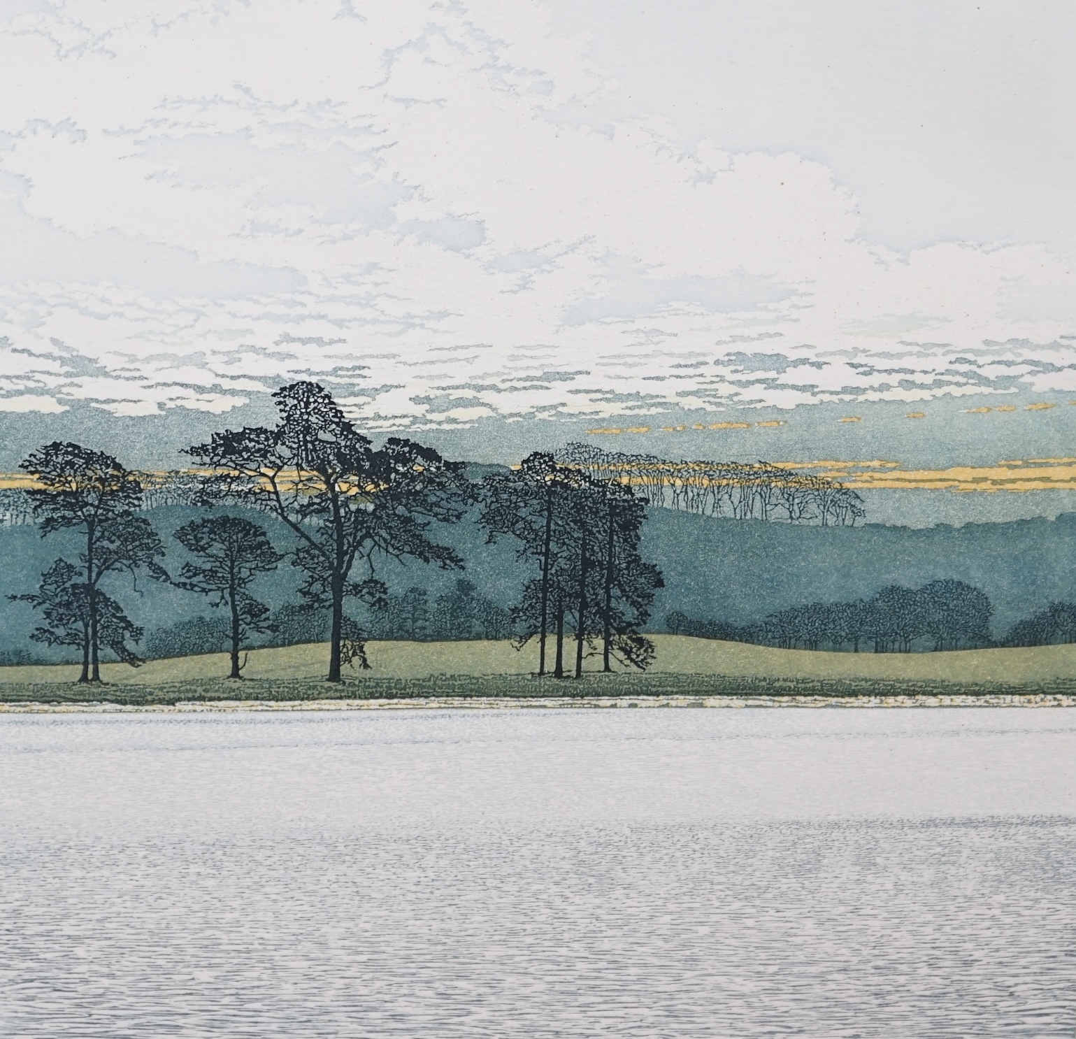 Phil Greenwood (Welsh, b.1943), two colour etchings comprising 'Pine Water' and 'Winter Ridge', each limited edition, signed and dated '82 and '80, largest 55.5 x 62cm, unframed. Condition - poor to fair, some staining a